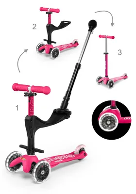 Produktbild von Micro Kinderroller Mini Micro 3in1 Deluxe Push LED rosa - höhenverstellbar mit Sitz