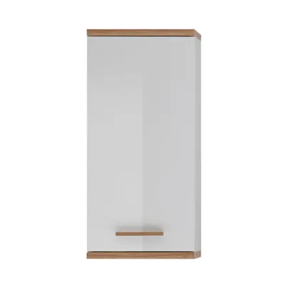 Produktbild von Badezimmer Hängeschrank MALANJE-66 in weiß glänzend & Riviera Eiche quer Nb. - B/H/T: 35,5/74,5/20,5cm