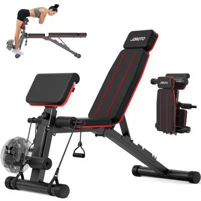 Productafbeelding van JOROTO Verstelbare halterbank, inklapbare trainingsbank, geschikt voor een belasting van 453 kg, krachttrainingsbanken voor thuisgym, geschikt voor volledige lichaamstraining, Romeinse stoel halterbank, rugtrainer – zwart