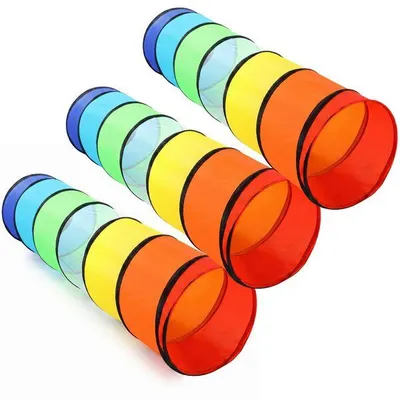 Produktbild von 3er Set 180x45x45cm Regenbogen Kriechtunnel, Krabbeltunnel für Kinder ab 1 Jahr, Klappbarer Spieltunnel - T3UNSY