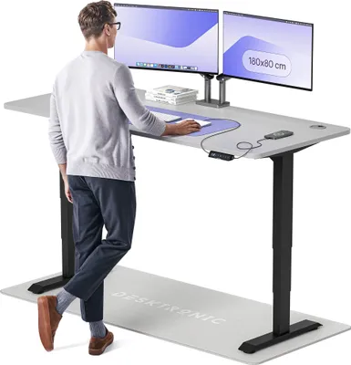 Zdjęcie produktu dla Desktronic HomePro biurko z elektryczną regulacją wysokości 180x80cm czarno-szare z funkcją pamięci, technologią antykolizyjną, portami ładowania USB-A i USB-C