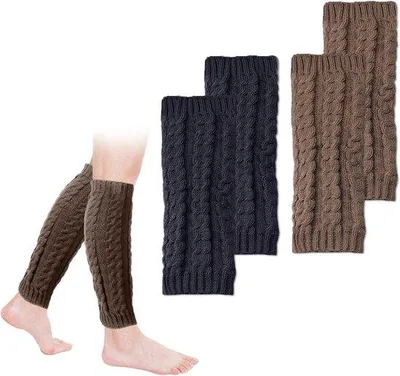 Obrázok produktu pre 2 páry tmavomodrých a khaki zimných návlekov na kolená pre ženy, pletené