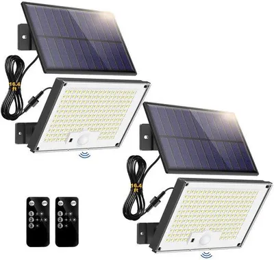 Zdjęcie produktu dla Dwie lampy bezpieczeństwa zasilane energią słoneczną z pilotem, 172 reflektory LED, wodoodporne, zasilane energią słoneczną, do użytku na zewnątrz.