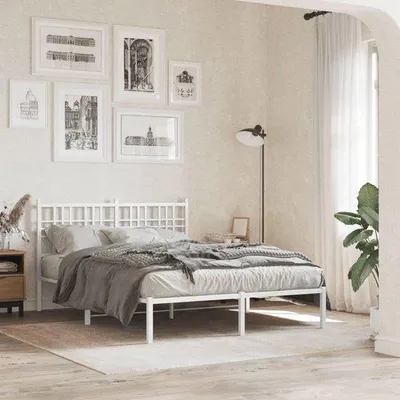 Productafbeelding van Stalen Bedframe met Hoofdeinde Wit 120x190cm - Dubbel Bed