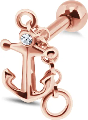 Produktbild von Ohrring Helix Ohrpiercing 925 Sterling Silber vergoldet Kette und Anker mit Glaskristall Material - Silber rosévergoldet Verschlusskugel - 3 mm