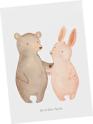Produktbild von Mr. & Mrs. Panda Grußkarte Bär und Hase Umarmen - Weiß - Geschenk, Kunstkarten, Ansichtskarten, BFF, Umarmung, Postkarte, Ansichtskarte, Freunde, für Immer, Postkarten