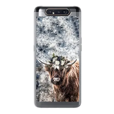 Produktbild von MuchoWow® Handyhülle Schutzhülle Hülle für Samsung Galaxy A80 Schottischer Highlander - Rauch - Blumen Silikon Softcase Handy Hülle - Schutzdeckel