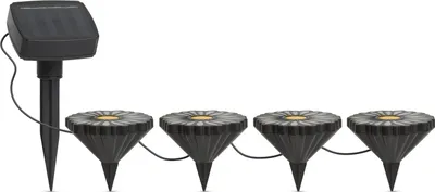 Produktbild von Solarbetriebene LED-Gartenleuchte mit Blumen – RGB – 4 LEDs – 360 cm – Solarbetrieben – Schaltet sich bei Dämmerung automatisch ein – Dekorative Außenbeleuchtung für Garten, Balkon und Terrasse [11732]