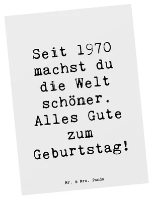 Produktbild von Mr. & Mrs. Panda Postkarte Spruch 1970 Geburtstag - Weiß - Geschenk, Geburtstagsgeschenk, liebevolle Botschaft, Ansichtskarten, Ansichtskarte, Alter, Alles Gute zum