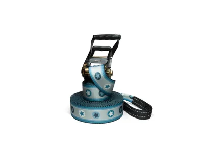 Produktbild von Slackline Set mit Halteseil, Blue Stars, 15 Meter, inklusive Tragebeutel aus Leinen