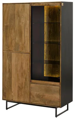 Produktbild von MASSIVMOEBEL24.DE Vitrine Mango / Altholz 110x47x182 schwarz / natur lackiert DAVIS #31