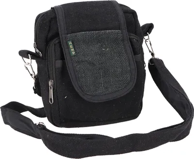 Image de Sac à bandoulière naturel, sac boho ethnique en chanvre et coton mélangés, sac pour appareil photo - noir, unie - adulte, chanvre,coton, 20*16*10 cm, sac à bandoulière alternatif, sac à main en tissu