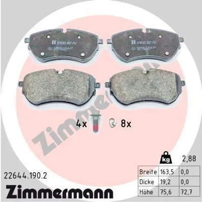 Produktbild von ZIMMERMANN Bremsbeläge Satz Vorne Bremsklötze für VW Amarok Pickup (2HA, 2HB, S1B, S6B, S7A, S7B) 22644.190.2