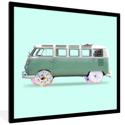Produktbild von MuchoWow® Gerahmtes Poster Donuts - Lieferwagen - Auto - Grün 40x40 cm - Poster mit Schwarzem Bilderrahmen Wandposter Rahmen Foto Bilder - Mit Rahmen - Wanddekoration Schlafzimmer