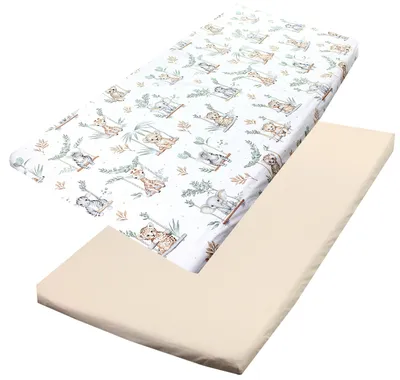 Produktbild von TupTam Baby Spannbettlaken Kinder Spannbetttuch für Babybett Kinderbett 2er Pack, Farbe: Safari Schaukel Grün, Größe: 90 x 200 cm