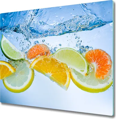 Produktbild von Glas Herdabdeckplatte 60x52 cm Spritzschutz Glasabdeckplatte Schneidebrett Zitrusfrüchte Wasser