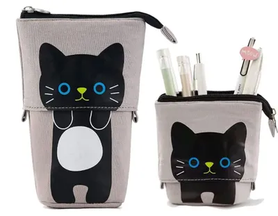 Productafbeelding van Etui, make-up tas, schrijftas, uitschuifbare pennenhouder met rits, organizer voor school en kantoor met kattenmotief