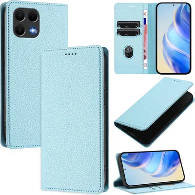 Obrázek produktu pro Kožené pouzdro pro T-Mobile Revvl 8 Pro/T Phone 3 Pro 5G, Litschi kůže, peněženkové pouzdro s přihrádkami na karty a stojánkem světle modrá