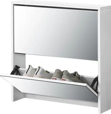 Produktbild von Schuhkipper 'Lund' mit 2 verspiegelten Klappen 67 x 63 x 17 cm Weiß