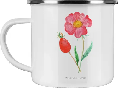 Produktbild von Mr. & Mrs. Panda Motivtasse Blume Hagebutte - Weiß - Geschenk, Teebecher, Emaille Becher, Garten, Tasse, Kaffeepott, Teetasse, Lebensfreude, Schlechte Gedanken, Pott