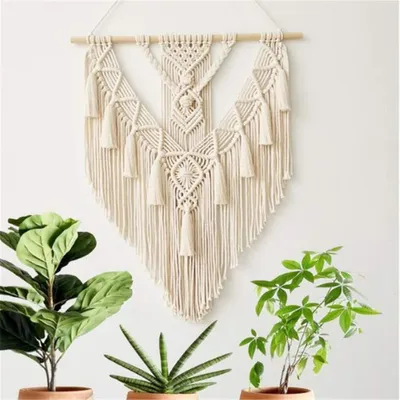 Image de Tapis mural en macramé, fait à la main - Décoration murale bohème - Œuvre d'art murale - Décoration murale pour la maison - 45 x 70 cm - 100% coton tissé - Décoration murale