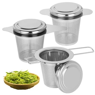 Teefilter mit Deckel, Edelstahl 304, feines Netz, spülmaschinengeeignet