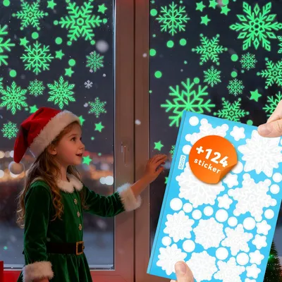 124 fluoreszierende Schneeflocken Fensteraufkleber selbstklebend