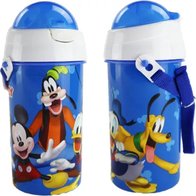 Produktbild von Disney Mickey Maus und Freunde Wasserflasche Flasche mit Trinkhalm Gurt 500 ml