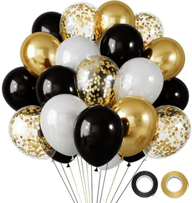 Imagen del producto de Globos de cumpleaños, 30 globos de colores, 30 cm, , blanco, dorado