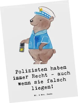 Produktbild von Mr. & Mrs. Panda Postkarte Polizist Humor - Weiß - Geschenk, Mut, Schutz, Polizeidienst, Fehlerhaft, einzelkarte, Geschenke für Berufstätige, Beruf, Ansichtskarte, Berufe