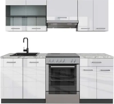Produktbild von Küchenzeile Vicco R-Line Weiß Hochglanz/Anthrazit 200 cm , AP Marmor, Model 43247
