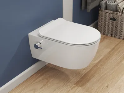 Produktbild von SSWW Taharet WC Inkl. Armatur und abnehmbarer Softclose Sitz Dusch-WC Hänge-WC Toilette mit Bidet-Funktion Hygienisch Alpha Spülrandlos 525 x 365 x 330 mm