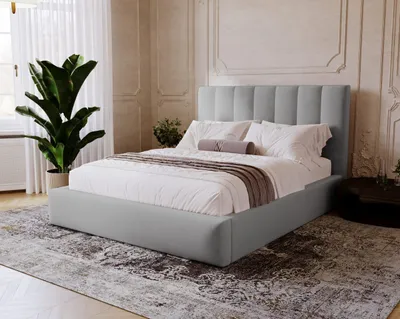 Obrázek produktu pro Čalouněná postel 180x200 s úložným prostorem Velor – samet, ložnicová postel rošt – manželská postel 180x200 cm, světle šedá