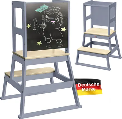Produktbild von Baby Vivo Lernturm aus Holz - Mit Tafel in Grau