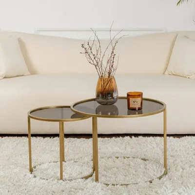 Image de Xaden - Tables Basses 60x60x43h cm or bronze, ensemble de 2 tables