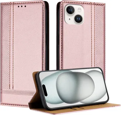 Produktbild von Handyhülle für iPhone 13 Leder Flip Klappbare Schutzhülle mit Standfunktion Pink