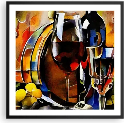 Produktbild von Gerahmtes Poster - Schwarzer Rahmen - Wein Abstraktion - 60x60 cm - Wand Bild - Wanddeko - Wandbilder - Kunstposter - Wandposter - Bilderrahmen - Bilder - Kunstdruck - Wandbild - P2BAC60x60-3477