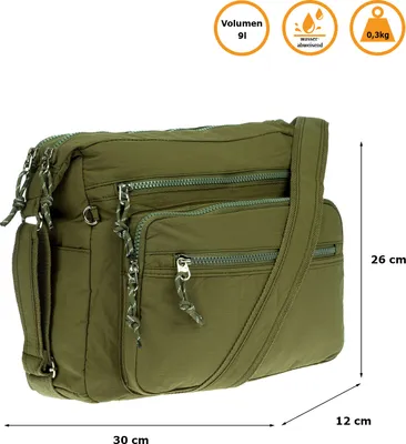 Produktbild von Große Damen Tasche Schultertasche Umhängetasche Henkeltasche Nylon Optik Bag Olive