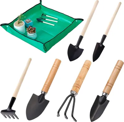 Obrázok produktu pre 7-dielna mini záhradná súprava náradia s drevenou rukoväťou, železná súprava záhradného náradia, záhradné náradie na pestovanie rastlín, malá záhradná lopatka, vhodná na záhradné náradie, ako je sadenie kvetov, presádzanie a kyprenie pôdy