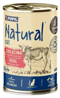 Produktbild von NATURAL Kalbfleisch mit Hühnerleber - Nassfutter für Katzen - 400g