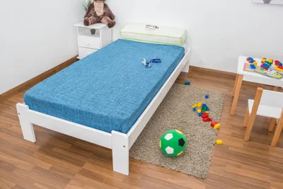 Produktbild von Kinderbett 90 x 200 cm | Massivholz: Kiefer | Weiß Lackiert | inkl. Rollrost