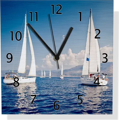 Produktbild von Wallario Design Wanduhr Segelschiff auf dem Mittelmeer aus Aluverbund, Größe 30 x 30 cm