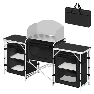 Obrázok produktu pre Campingová skrinka - Campingová kuchyňa - Skladacia campingová skrinka - Campingová skrinka - s pracovnými doskami - Hliníková cestovná kuchyňa