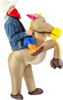 Immagine prodotto di Costume da cowboy gonfiabile, altezza da 160 cm a 190 cm, colore marrone, realizzato in poliestere 210T, ideale per Halloween