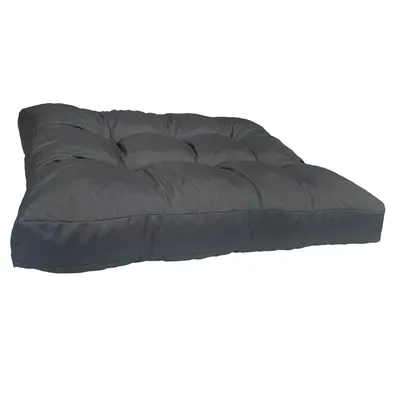 A dark gray dog bed is shown against a white background.