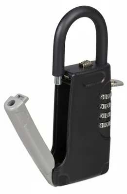 Produktbild von Relaxdays Schlüsseltresor mit Bügel, 4-stelliger Zahlencode, außen, Schlüsselsafe klein, HxBxT: 14,5 x 6 x 2 cm, schwarz