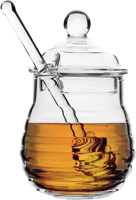 Obrázek produktu pro Skleněná nádoba na med 280 ml s víčkem a lžičkou