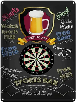 Produktbild von vianmo Blechschild 40x30 cm sports bar Darts relax and enjoy