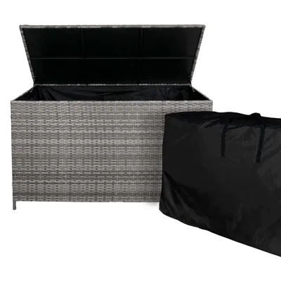 Produktbild von Kissenbox Rattan Grau 138x70x80cm (BTH) 582L UV-beständig mit Rollen