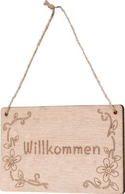 Produktbild von Schild Willkommen 13x8cm Birkenholz Holzschild Blumen Deko Holz Anhänger Türschild
